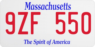 MA license plate 9ZF550