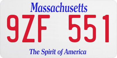 MA license plate 9ZF551