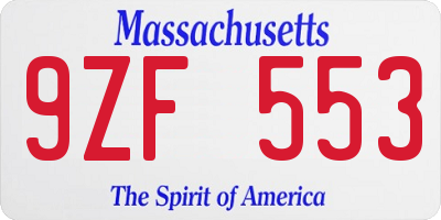 MA license plate 9ZF553