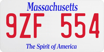 MA license plate 9ZF554