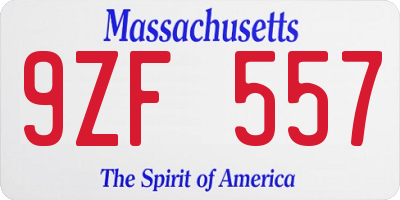 MA license plate 9ZF557