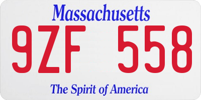 MA license plate 9ZF558
