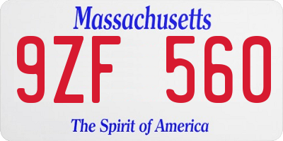 MA license plate 9ZF560