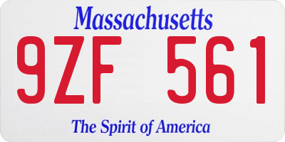 MA license plate 9ZF561