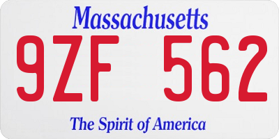 MA license plate 9ZF562