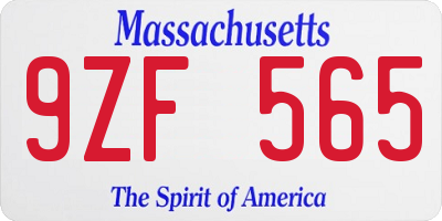 MA license plate 9ZF565