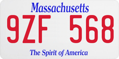 MA license plate 9ZF568