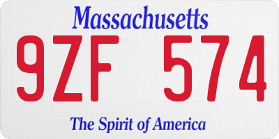 MA license plate 9ZF574