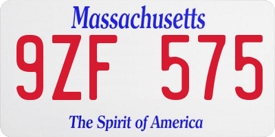 MA license plate 9ZF575