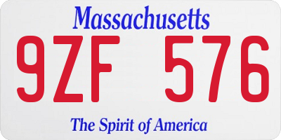 MA license plate 9ZF576