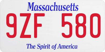 MA license plate 9ZF580