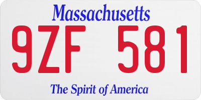 MA license plate 9ZF581