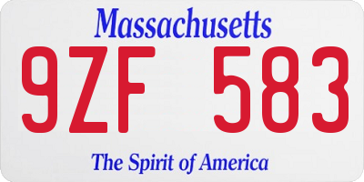 MA license plate 9ZF583