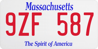 MA license plate 9ZF587