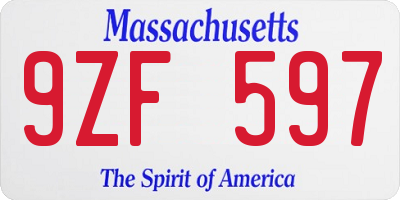 MA license plate 9ZF597