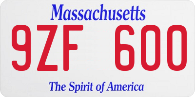 MA license plate 9ZF600