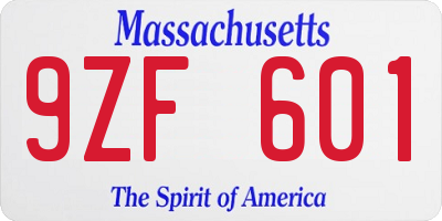 MA license plate 9ZF601