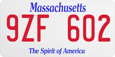 MA license plate 9ZF602