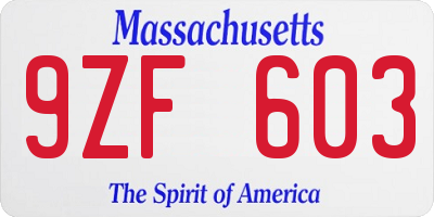 MA license plate 9ZF603