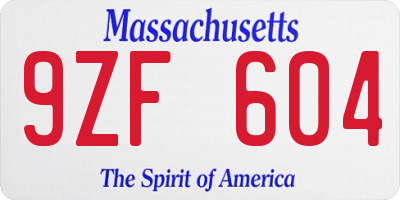 MA license plate 9ZF604