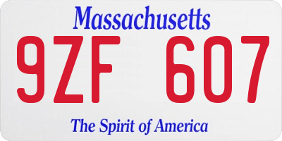 MA license plate 9ZF607