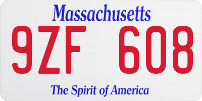 MA license plate 9ZF608