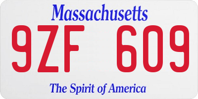 MA license plate 9ZF609