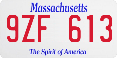 MA license plate 9ZF613