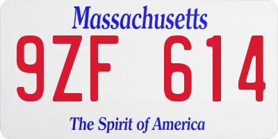 MA license plate 9ZF614