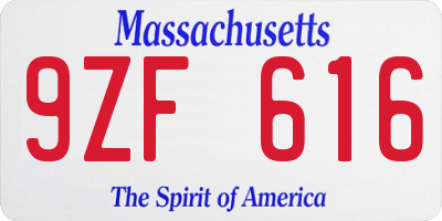 MA license plate 9ZF616