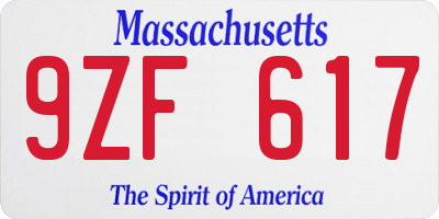 MA license plate 9ZF617