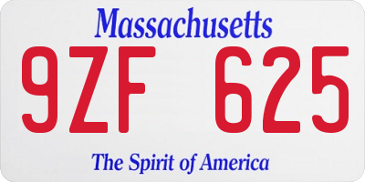 MA license plate 9ZF625