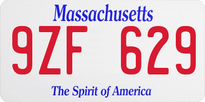 MA license plate 9ZF629