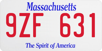 MA license plate 9ZF631