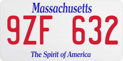 MA license plate 9ZF632