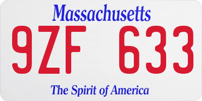 MA license plate 9ZF633