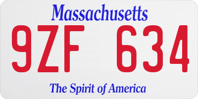 MA license plate 9ZF634