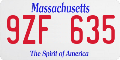 MA license plate 9ZF635