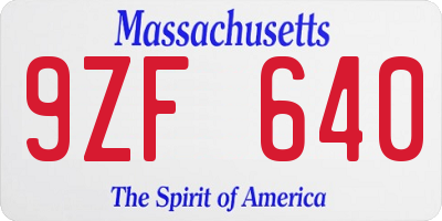 MA license plate 9ZF640