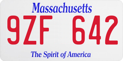 MA license plate 9ZF642