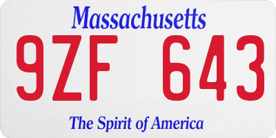 MA license plate 9ZF643