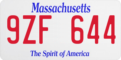 MA license plate 9ZF644