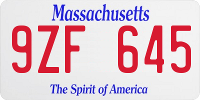 MA license plate 9ZF645