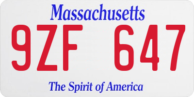 MA license plate 9ZF647