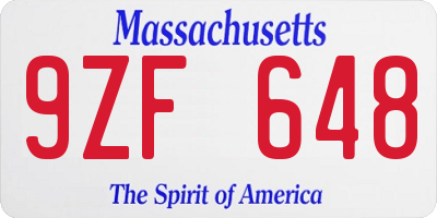 MA license plate 9ZF648