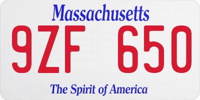 MA license plate 9ZF650