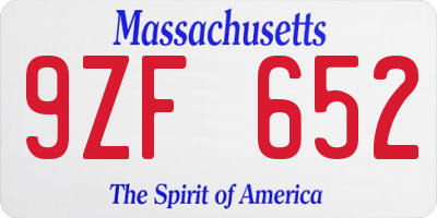 MA license plate 9ZF652