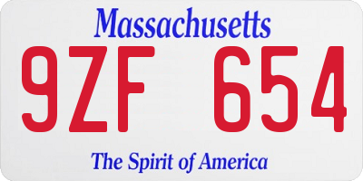 MA license plate 9ZF654