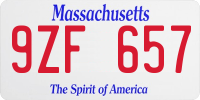 MA license plate 9ZF657