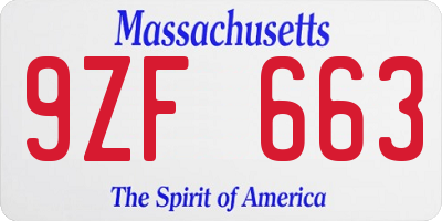 MA license plate 9ZF663